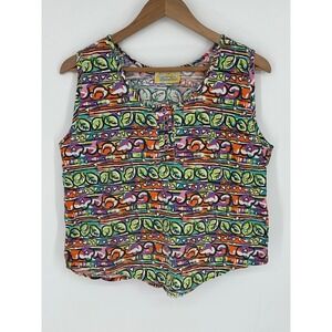Vintage 1980's Victoria Harbor Women's Sz L Sleeveless Henley Top Tank Blouse S3